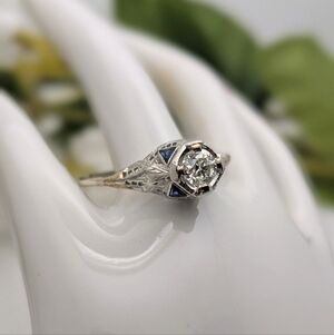 Antique Edwardian Old European Cut Diamond And Sapphire Gold Ring